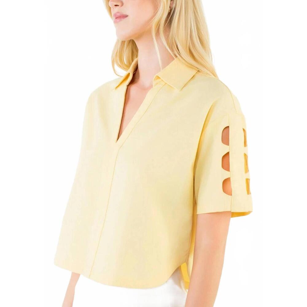 NEW THML talia v neck blouse in yelllow - Picture 6 of 6